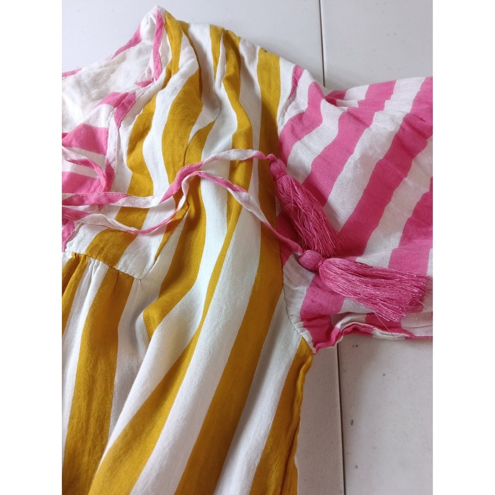 Sunshine Tienda Pink Yellow striped 3/4 Resort Tropical Beach S maxi dress - Picture 6 of 12